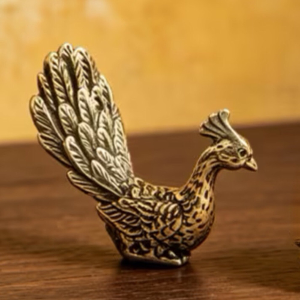 Antique Brass Peacock Sculpture Figure